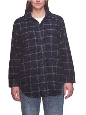 NEW Tilley Women's Wool Mix Shacket sz M Navy Blue Check Pockets Machine Wash